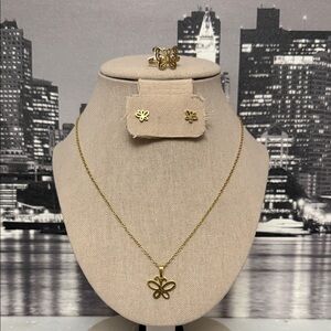 Stainless Steel Gold Butterfly Jewelry Set